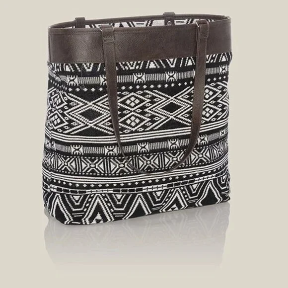 Thirty One Jewell‎ NWOT Black & White Rio Weave XL Reversible Tote 16"X14"X5" - Picture 2 of 14